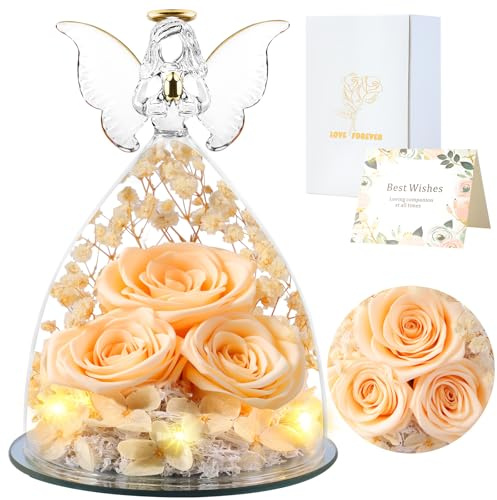 FRFG Ewige Rose Engel Geschenke für Frauen, Muttertagsgeschenke für Mama | Engel Figur Geschenk Mama Geschenk, Geburtstagsgeschenk für Frauen Mutter Oma Geschenk (Hellgelb)
