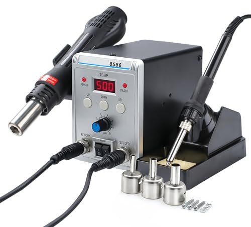 VOBOR Stazione Saldante, 2 in 1 Saldatore a Stagno Professionale ad Aria Calda 700W con Display LED, 200°C-500°C Kit di Strumenti Saldatura per Riparazione Saldante Elettronica