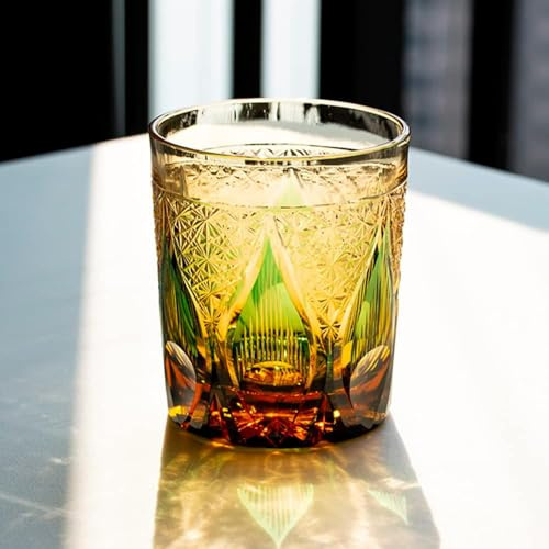 Soufflé à La Main Délicat Bohème Tchèque Cristal Verre Coupé à La Main en Verre Transparent Japonais Edo Kiriko Style Tasse D’Eau Boîte Cadeau Pack, Green