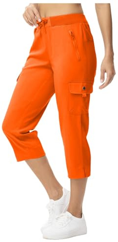 Caprihose Damen Sommer Sport, Kurzgröße Sommerhose Damen Leicht Cargohose Damen 3/4 Länge Capri Hose mit Gummizug Freizeithose Freizeit Jogginghose Bequem Outdoorhose Baggy Sporthose mit Taschen
