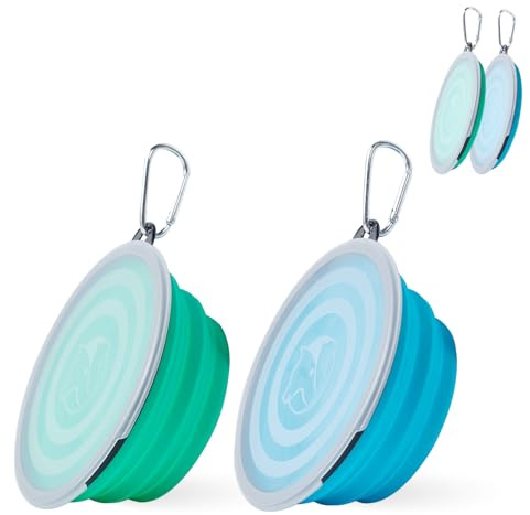 Gamelles Pliables Bol avec Couvercle Chien Bols d’Eau pour Chiots Voyage Bol pour Chat et Chien Hauteur du Bol Peut Ajustée Léger Protable pour La Marche Randonnée Camping (Bleu+Verte, Moyen)