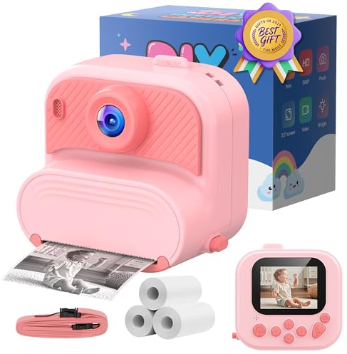Appareil Photo Instantané Enfant Fille: Appareil Photo Jouet pour 3 À 12 Ans - 1080p Camera avec 4 Jeu - Noël Cadeau pour 4 5 6 7 8 9 10 11 Ans - Anniversaire Caméra Vidéo avec Carte 32GB Rose