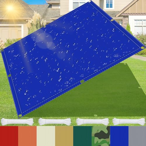 Tenda parasole blu con occhielli, 95% protezione dai raggi UV, tessuto Oxford impermeabile 180 g/m², per giardino, balcone, campeggio, piscina, posto auto coperto, 9 x 18 m, colore: blu