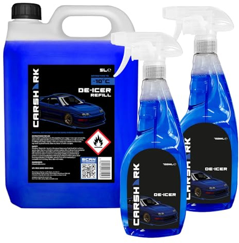 CARSHARK Fast Acting Deicer, 2 x 750ml + 5 Litre Refill, for Doors, Windows and Locks