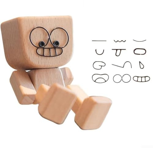 Figurine en bois qui secoue l'homme tenant des fleurs, tête branlante fantaisiste pour tableau de bord de voiture, décoration de bureau, décoration de bureau ou maison