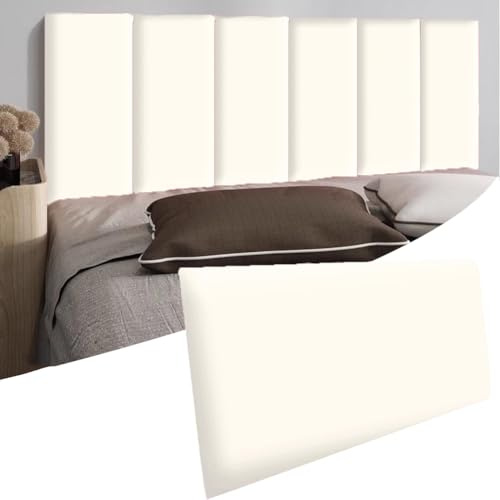 Self-Adhesive Waterproof 3D Wall Panels, Upholstered Headboard for Twin & King Beds, Off White, 240x50cm - Stylish Wall-Mounted Bed Decor
