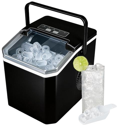 Ice Maker Machine Portable Countertop 2 Bullet Ice Sizes Cubes in 6 Minutes 14KG in 24H with Scoop Basket Self-Cleaning for Home Kitchen Office Party Bar RV (Black)