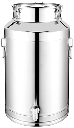 Milk Can Stainless Steel Water Dispenser 5L Food Grade 201 Steel Milk Can with Lid, Leak-Proof Seal & Tap for Kitchen Oil, Wine, Beverage Storage