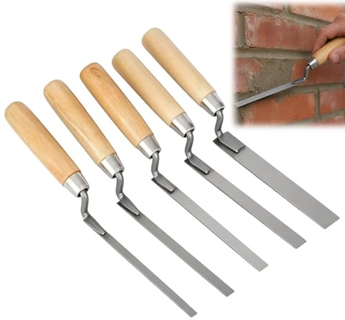 5 Pcs Pointing Trowel Set, Stainless Steel Finger Pointing Trowel, Finger Trowel for Bricklaying, 6/8/10/12/15 mm, Masonry Work, Repointing, Brick Joint Repair, Brickwork Repointing Gap Filling Tools