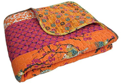 Lush Decor Royal Empire Couverture d'automne réversible en Coton rayé, 127 x 152,4 cm (l x L), Motif bohème coloré Tangerine, Orange, matelassé, pour lit, canapé ou Chaise