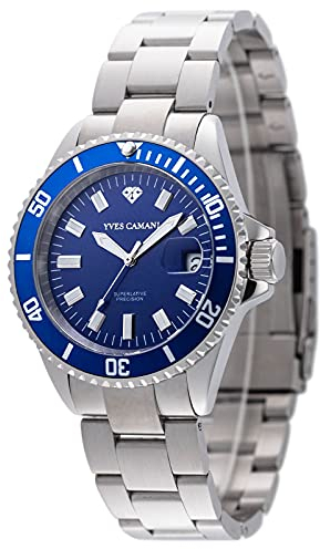 Yves Camani Herrenuhr Quarz Edelstahlgehäuse Edelstahlarmband Mineralglas ANWEN blau/silber YC1065-C