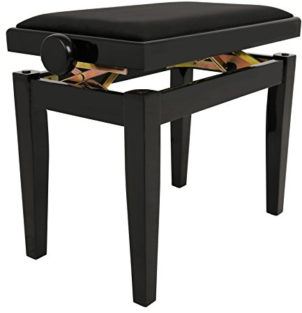 Juan Miguel Navarrez Pianobank Elegance schwarz Hochglanz - Massivholz - Höhenverstellbar durch Scherenmechanik - Velours Sitzbezug schwarz