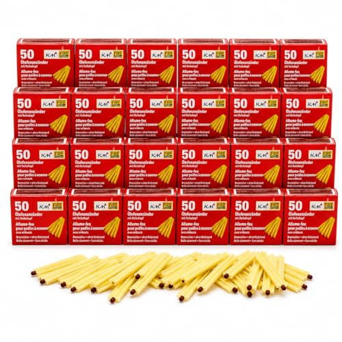KM Firemaker – Lot de 24 boîtes de 50 allume-feux pour poêle à mazout avec tête d’allumage – Allumage rapide, pratique et sans résidus – Réf. 350