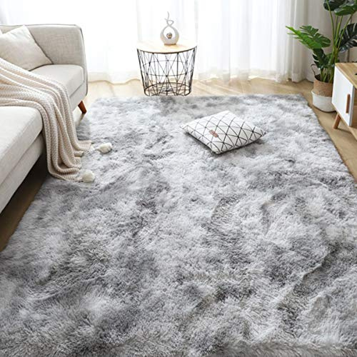 Leesentec Mjuka vardagsrumsmattor, glidbeständig, fluffig sovrumsmatta, stora lurviga golvmattor för hallen och sovrummet (grå/vit, 160 x 200 cm)