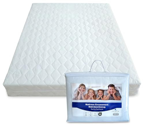 TULENA Housse de Matelas en Microfibre avec Fermeture éclair, 90x200 cm, Hauteur 26 à 28 cm, matelassée, Blanche, hypoallergénique, certifiée Öko-Tex