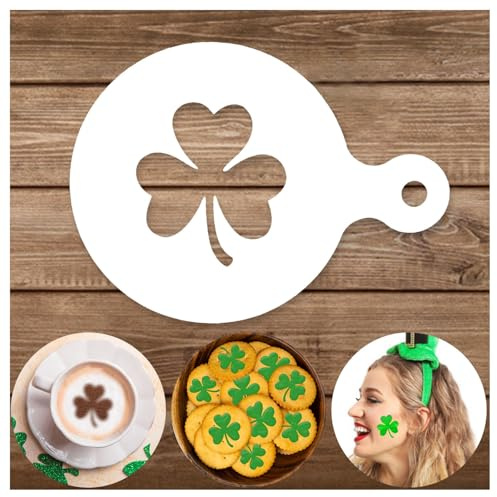 Partywind 10 PCS Small Shamrock St Patrick's Day Cookie Stencils, St Patricks Day Decorations Accessories for Cake Coffee Decorating Supplies, Saint Patrick's Day Stencils for Face Painting Ornaments