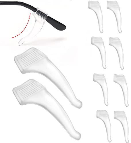 GUYAQ 5 paires de lunettes porte-lunettes anti-dérapant bouchons de lunettes poignées d'oreille retenue lunettes accessoires lunettes en silicone crochets d'oreille manchons antidérapants,Transparent