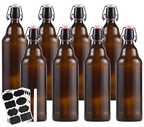 Bernsteinfarbene Glasflaschen mit luftdichtem Deckel, 900 ml, einfache Verschlusskappe für Bier und Heimbrauen, Kombucha-Flaschen mit Stopfen, Bügelverschluss für Getränke, 8 Stück