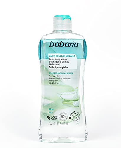 Babaria - Agua Micelar Suave con Aloe Vera 200ml, Desmaquillador Ojos, Cara Y Labios, Elimina el maquillaje y las impurezas en la piel, Apto para todo tipo de pieles