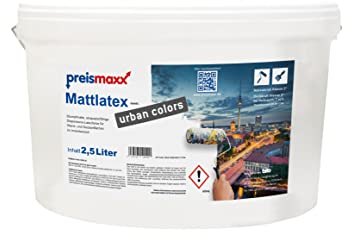 Preismaxx Mattlatex Farbe für Innen Wandfarbe Latexfarbe matt, Latexfarbe, weiß, matt, 2,5 Liter, Deckkraftklasse 2, Nassabriebklasse 2