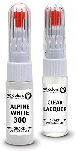 SD COLORS Lackstift Alpinweiß 300 Alpinweiß III kompatibel mit BMW Reparaturset, 20 ML Kratzer, Pinselreparatur (Farbe + Lack)