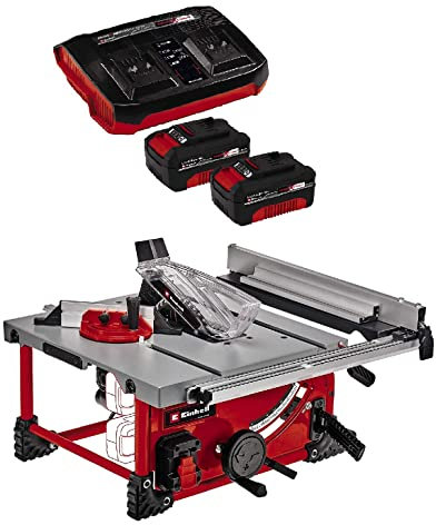 Einhell Power X-Change 18V Cordless Table Saw with Battery (X2) and Charger - Portable Bench Saw for Woodworking, 45° Mitre Cut - TE-TS 36/210 Li Circular Saw + 2 x 4Ah Twincharger Kit