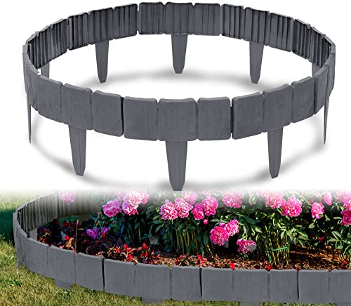 LARS360 Rasenkante Kunststoff 7,5m Beeteinfassung Steinoptik Gartenumrandung Palisade Beeteinfassung Gartenzaun Gartendeko 1 Element (L x H): 25 cm x 23 cm Anthrazit