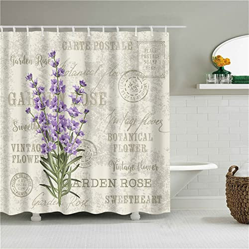 Jqynn Duschvorhang für Eckdusche und Kleine Badewanne, Bad Vorhang Textil aus Polyester Stoff Schimmelresistent Wasserabweisend und Waschbar, Blumen， 180x210cm mit Duschvorhangringen Shower Curtains