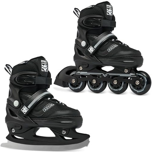 RAVEN - Inline skridskor för barn och vuxna - Rullskridskor, valfritt 2-i-1 med skridskor - Justerbara skridskor för barn och vuxna - Drill Black med Medar, 34-37 (21,5-24 cm)