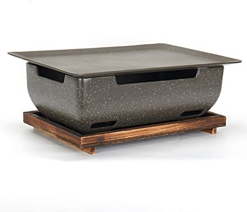 Griglia per Barbecue Multifunzionale in ghisa, fornello ad Alcol per Barbecue, griglia a Carbone da Tavolo in Stile Coreano per la casa/Commerciale con teglie antiaderenti e Base in Legno, fornello
