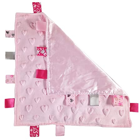 Royal Icon Baby Comforters tag blanket – Ultra Soft and Unique Design Taggies for Babies – Hypoallergenic Baby Taggy Blanket for Newborn Toddlers Boys and Girls 35x35 Cm (Pink Hearts - Ri16)