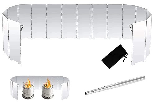 Kellegour Faltbar Aluminium Windschutz,Camping Windschutzscheibe Windscreen,mit 16 Lamellen aus Faltbar Aluminium Windschutz,1 Teleskop Blasrohrfür,für Outdoor,Picknick,Öfen,Campingkochern,Gaskochern
