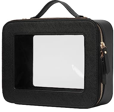 Popvibe Clear Makeup Case Set Black Toiletry Bag Travel Large Clear Cosmetic Bag with Zipper, Big Make Up Bag Organizer Women Traveling TSA Approved Transparent Bag Car for Essentials