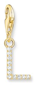 THOMAS SABO Charm-Anhänger Buchstabe L mit weißen Steinen vergoldet 750 Gelbgold Vergoldung, 925 Sterlingsilber