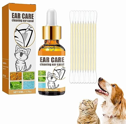 Gocce per Acari dell Orecchio,Gocce D'acari,Pulisci Orecchie Cane e Gatto,Detergente per Orecchie per Cane,Dog Ear Cleaner,Stop Prurito Rimuovere Earwax,50 ml