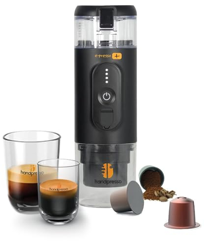 Handpresso-macchina caffe portatile E-Presso 21710 | macchina caffè a batteria alta capacità/ricarica USB/rimovibile | caffetiera da viaggio per capsule o caffè macinato|Serbatoio 90ml (100ml max)