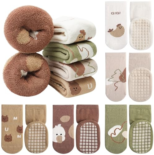 Adorel Chaussette Chaude Hiver Coton Antidérapantes Bébé Lot de 5 Dessin Animé 1-3 Ans (Taille du Fabricant M)