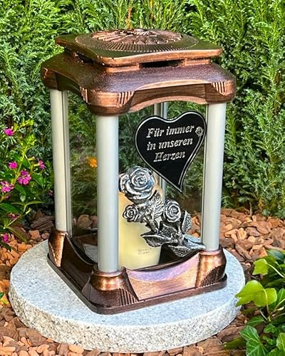 Grablampe Grablaterne Lampe NEU NEU! - Mit Rose - Herz mit Text - Handmade, Grabkerze Grabdekoration Grabschmuck, Laterne ohne Sockel !!!