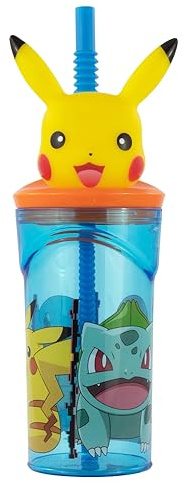 CARTOON Verre à paille P1kachu pour pokemon avec personnage 3D en plastique réutilisable BPA Free capacité 360 ml