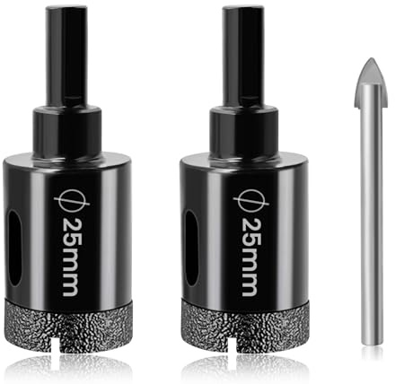 Josaton 2Pcs 25mm Diamond Hole Saw with Triangle Shank | Tile Hole Cutter Diamond Drill Bit for Dry Porcelain Ceramic Granite Marble Glass