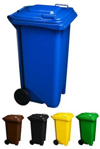 JARDIN202 - Cubo de Basura 120 Litros con Pedal y Ruedas | Contenedor Robusto HDPE | Exterior e industrial | 120 L (Azul)