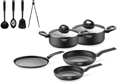 Prima Collection - Batteria da Cucina 11 Pezzi, Set pentole serie Black Antiaderente Induzione
