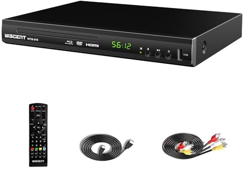 Blu Ray DVD Player, WISCENT Full HD 1080p Home Theater Disc System, Region A/1 Blu-Rays,HD Blu-Ray DVD Player for TV with Coaxial Audio/HDMI/AV/Output, USB Input, Built-in PAL NTSC