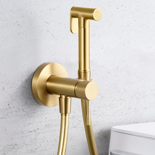 IMEX - Rubinetto Bidet per WC da incasso in oro spazzolato, doccia per acqua con acqua fredda e calda, doccia igienica per WC con spruzzatore bidet | Rubinetteria sostitutiva per bidet | Serie Line