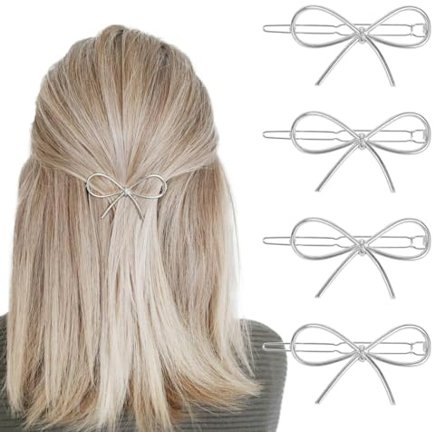 Metall Haarspange,4 PCS Haarklammern Frauen Klein,Goldene Haarspangen,Haarklammern Rutschfeste Kleine Haarschleifen Clips,Haarspangen Damen Metall Retro für Hochzeit Party Mädchen (Silber)
