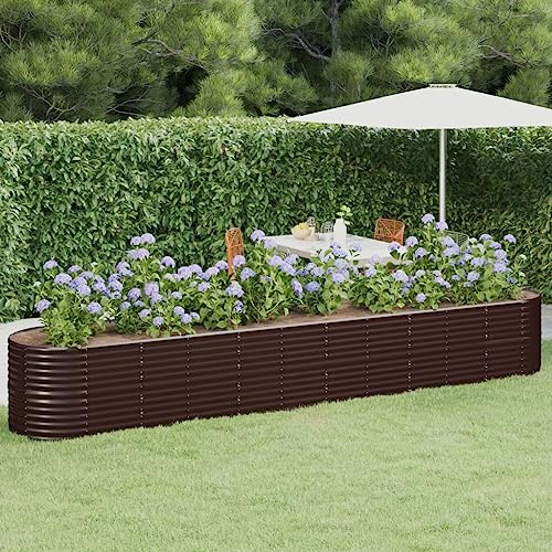 puraday Hochbeete Für Garten 440x80x68 cm Blumenkasten Pflanzkasten Terrasse Pflanzkübel Gemüsebeet Kräuterspirale XXL Hochbeet Metall Hochbeet Stahl Hochbeet Groß Gartenbeet Braun