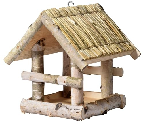PANTO Vogelhaus zum Aufhängen Harmonie – Wetterfestes Futterhaus aus Holz inkl. Haken zum Aufhängen, geschützter Futterplatz für Vögel, 19x19x22 cm