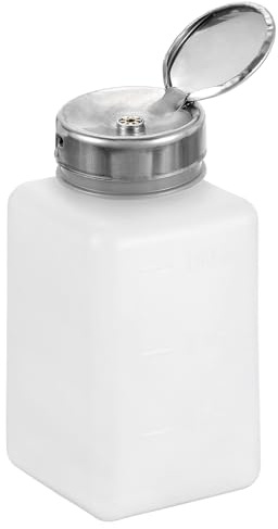 sourcing map Solvent Alcohol Dispenser 180ml(6.1oz) Nail Polish Remover Push Down Liquid Dispenser Pump Bottle with Stainless Steel Press Head for Acetone Solution, White