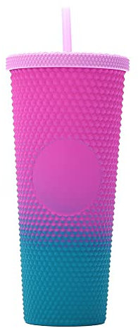 YIWEOG Tazas Vaso de agua de gran capacidad de 710ML/24OZ, vaso mate completamente tachonado, vaso de plástico reutilizable con tapa de paja a prueba de fugas de apertura amplia