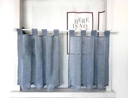 Daliena Scheibengardinen 2er Set Küchengardine Kurzstore Gardinen Kurz Fenster Modern Leinenoptik Gardinen Halbtransparente Schlaufen Bistrogardine, Einfarbig Gardine (BxH 65x90cm) Blau 2 stück